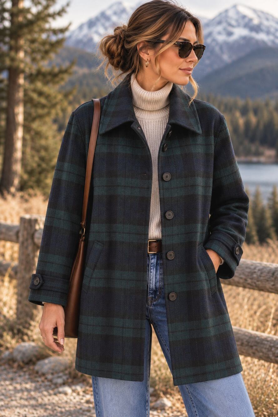 Pendleton Black Watch Plaid 100% Wool Coat Jacket USA Size 8